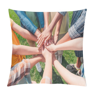 Personality  Cropped View Of Multicultural Children Putting Hands Together  Pillow Covers