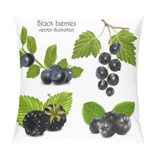 Personality  Photo-realistic Vector Illustration. Set Of Black Berries With Leaves. Pillow Covers