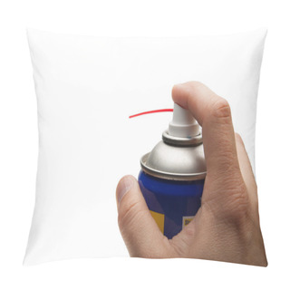 Personality  Hand Pushing Spray Can. Isolated Over White Background Pillow Covers