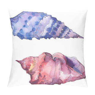 Personality  Blue And Purple Marine Tropical Seashell Isolated On White. Watercolor Background Illustration Set.  Pillow Covers