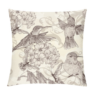 Personality  Beautiful Vector Seamless Wallpaper With Humingbirds In Vintage Pillow Covers