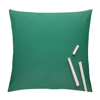 Personality  Top View Of White Chalks On Green Blackboard Pillow Covers