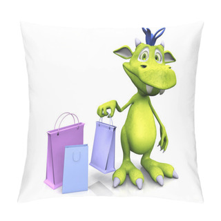 Personality  Cute Cartoon Monster Holding Shopping Bag. Pillow Covers