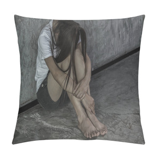 Personality  A Girl With Sadness Sits Hugging Him, Because Of Sexual Abuse, Anti-trafficking And Stopping Violence Against Women, International Women's Day Pillow Covers