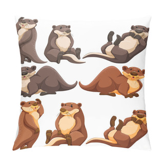 Personality  Cute Otters In Different Actions Pillow Covers