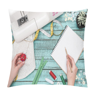 Personality  Tailor With Notebook And Pins At Workplace Pillow Covers