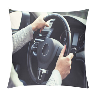 Personality  Man Holding Steering Wheel And Driving His Car Pillow Covers