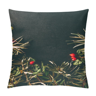 Personality  Flat Lay With Autumn Plants Arrangement On Black Background Pillow Covers