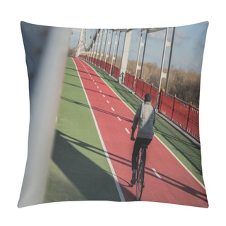 Personality  Stylish Man Riding Bicycle On Pedestrian Bridge With Biking Road Pillow Covers