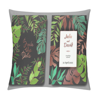 Personality  Vector Palm Beach Tree Leaves Jungle Botanical. Black And White Engraved Ink Art. Wedding Background Card Border. Pillow Covers