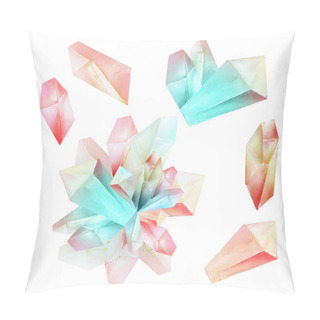 Personality  Beautiful Watercolor Fantasy Pink Magic Crystals Set Isolated On White Background Pillow Covers