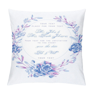 Personality  Invitation Card. Watercolor Blue Succulents On White Watercolor  Pillow Covers