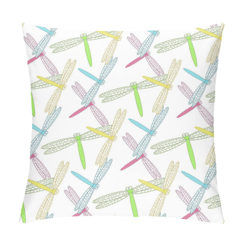 Personality  Seamless background of colorful dragonflies on a white background pillow covers