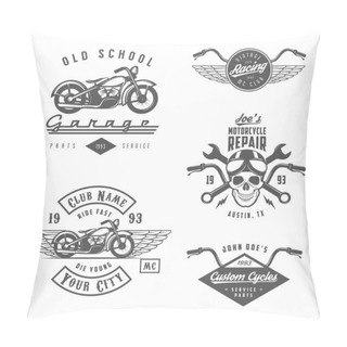 Personality  Set Of Retro Motorcycle Labels, Badges And Design Elements Pillow Covers