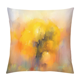 Personality  Illustration Colorful Autumn Forest. Abstract Image Of Fall Season, Yellow And Red Leaf On Tree, Field, Meadow, Outdoor Landscape. Nature Painting With Oil Paint. Modern Art For Wallpaper Background Pillow Covers