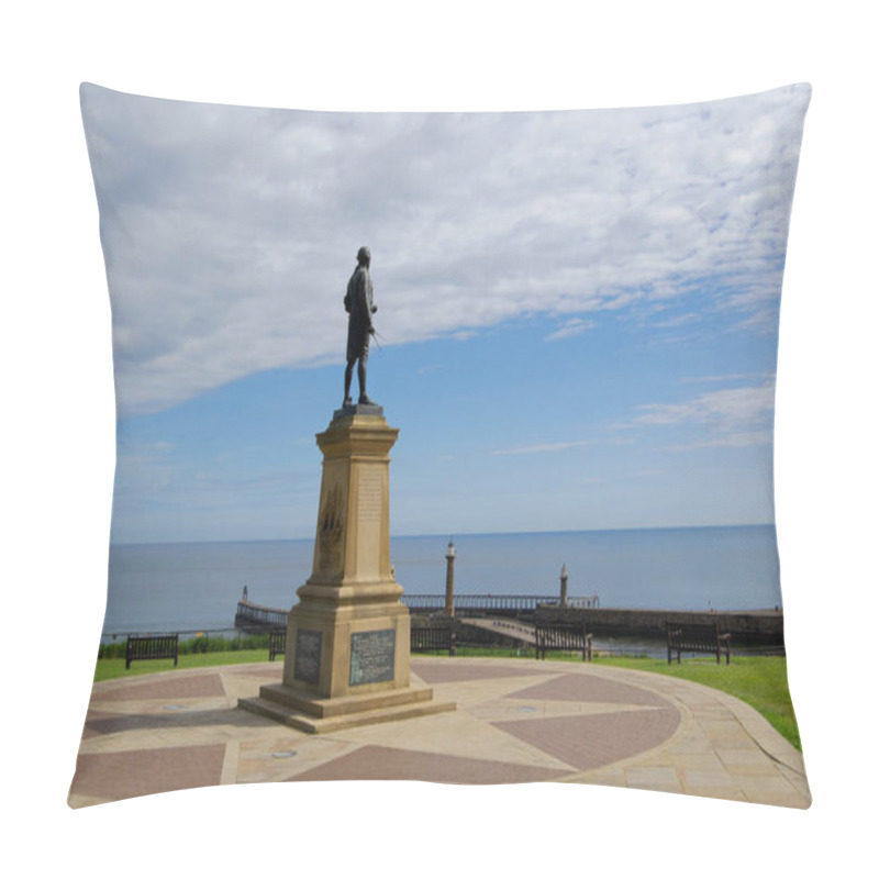 Personality  Captain Cook Memorial Statue, Cliff Street, Whitby, North Yorkshire, England, On Friday, 4th June, 2021. Pillow Covers