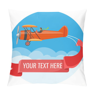 Personality  Biplane With Pilot And Big Long Poster For Inscriptions Pillow Covers