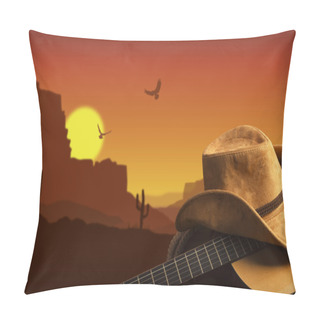 Personality  American Country Music Background With Guitar And Cowboy Hat Pillow Covers