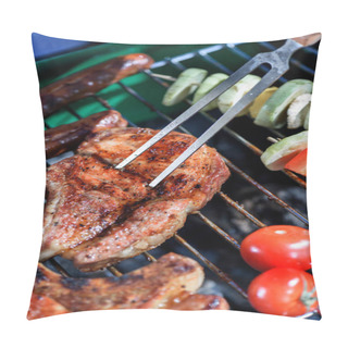 Personality  Meat Pricked By Carving Fork On Grill Pillow Covers
