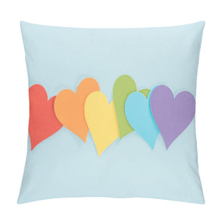 Personality  Rainbow Colored Paper Hearts On Blue Background, Lgbt Concept Pillow Covers