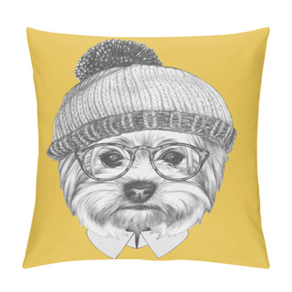 Personality   Yorkshire Terrier With Sunglasses And Hat.  Pillow Covers