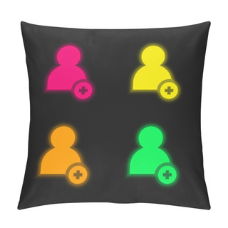 Personality  Add Friend Four Color Glowing Neon Vector Icon Pillow Covers