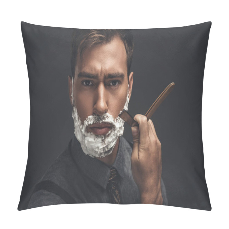 Personality  man shaving with straight razor pillow covers