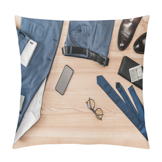 Personality  Suit And Accessories With Smartphone On Tabletop Pillow Covers