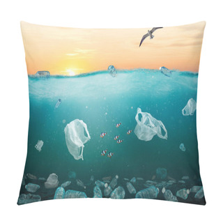 Personality  Marine Pollution Concept Showing Sunrise Over Ocean Full Of Plastic Trash. At Least 8 Million Tons Of Plastic End Up In Oceans Every Year And Make Majority Of Marine Debris From Surface Waters To Deep-sea Sediments. Pillow Covers
