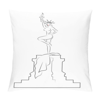 Personality  Caricature Of Sexy Woman As The Statue Of Liberty. Vector Sketch Of Naked Woman In Sexy Position. Hot Girl With Red Lips, Concept Of Victory Vector Illustration  Isolated Or White Background  Pillow Covers