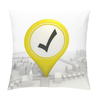 Personality  Isolated Check Pictogram Inside A Yellow Map Pointer Pillow Covers