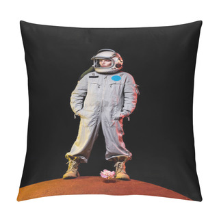 Personality  Astronaut In Spacesuit And Helmet Standing On Peony On Planet Pillow Covers