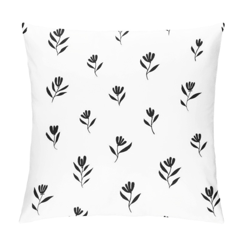 Personality  Brush Black Simple Flowers Vector Seamless Pattern Pillow Covers