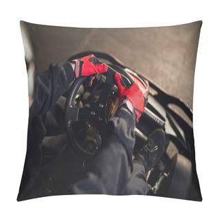 Personality  Top View Of Racer In Helmet Driving Go Kart Car On Indoor Circuit, Motorsport Competition Concept Pillow Covers