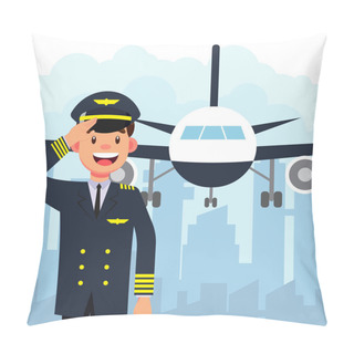 Personality  Profession Pilot Of Aircraft Vector Illustration Pillow Covers