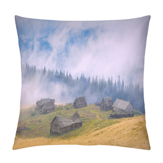 Personality  Rustic Houses On A Forest Hill Pillow Covers