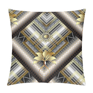 Personality  3d Striped Greek Floral Vector Seamless Pattern.  Pillow Covers