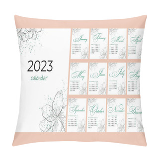 Personality  Calendar 2023, Minimalism, Flowers Linear Sketch, Calligraphy And Decor With Abstract Splashes Pillow Covers