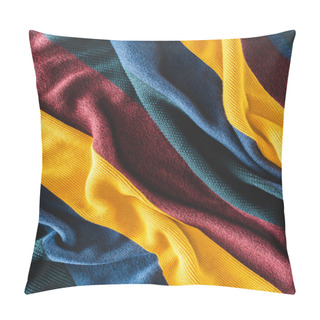 Personality  Close Up View Of Arranged Colorful Woolen Fabrics Background Pillow Covers