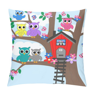 Personality  Colorful Owls Sitting In A Tree Pillow Covers