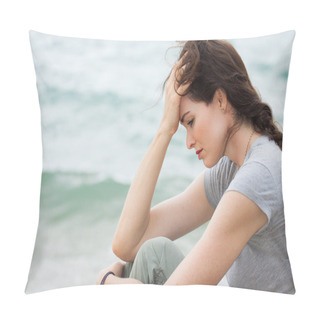 Personality  Sad And Upset Woman Deep In Thought Pillow Covers