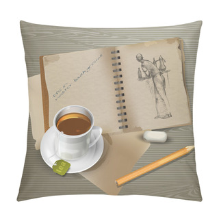 Personality  Drawing, Cup Of Tea, Pencil With Eraser. Pillow Covers
