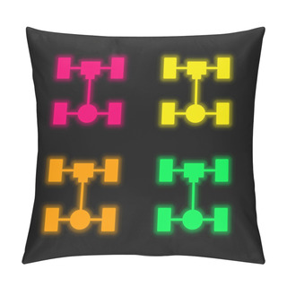 Personality  Axle Four Color Glowing Neon Vector Icon Pillow Covers
