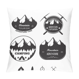 Personality  Set Of Vintage Logos And Badges On Theme Of Mountain Adventures Pillow Covers