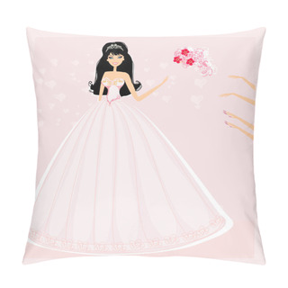 Personality  Young Bride Throwing Wedding Bouquet To Bridesmaids Pillow Covers
