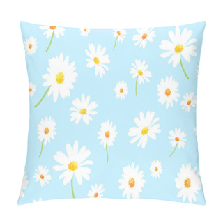 Personality  Vector Pattern Illustration White Daisy Flowers On A Blue Background. EPS10. Pillow Covers