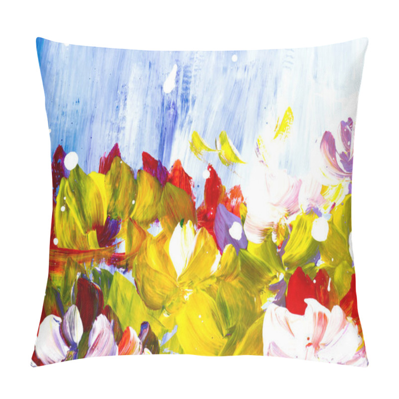 Personality  Abstract Flowers,  Creative Abstract Hand Painted Background, Brush Texture, Summer Pattern, Acrylic Painting On Canvas. Modern Art. Contemporary Art. Pillow Covers