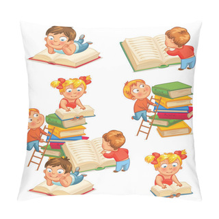 Personality  Children Reading Books In The Library Pillow Covers