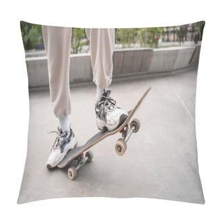 Personality  Partial View Of Man In Sneakers Skating Outdoors Pillow Covers