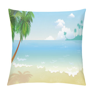Personality  Panoramic Tropical Beach With Palm Pillow Covers